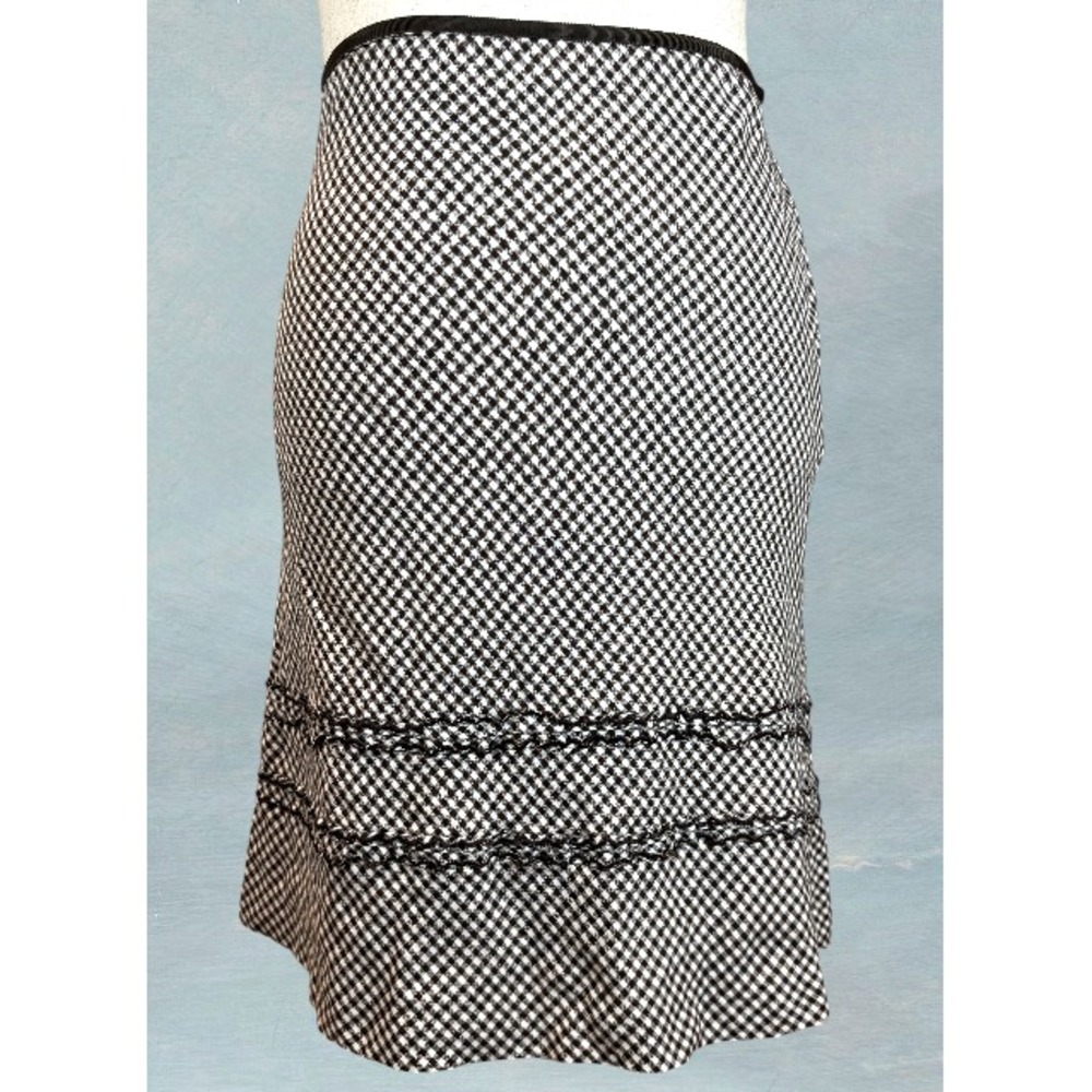 Ann Taylor LOFT Linen Gingham A-Line Skirt Women's 6 Ruffle Inset Side Zip